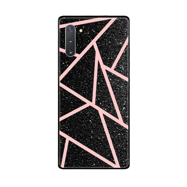 Samsung Galaxy Note 10 5G - Black Sparkle Glitter With RoseGold Lines - Premium Printed Glass soft Bumper Shock Proof Case