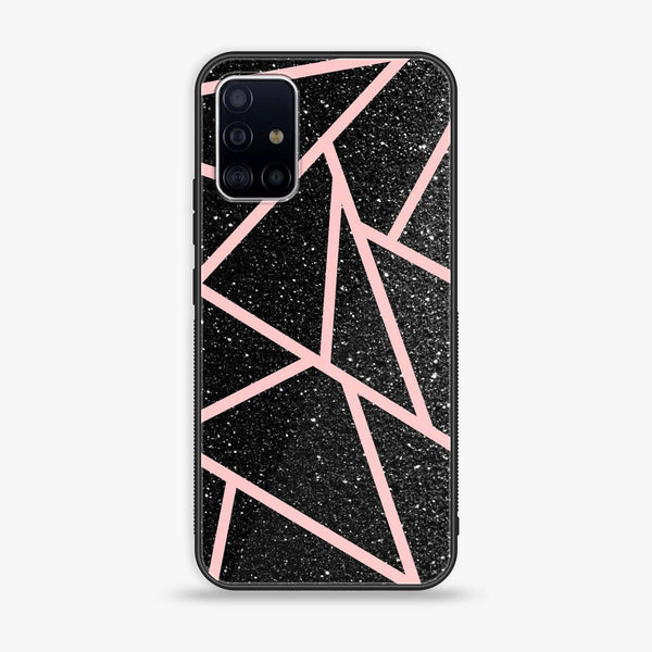 Samsung Galaxy A71 - Black Sparkle Glitter With RoseGold Lines - Premium Printed Glass soft Bumper Shock Proof Case
