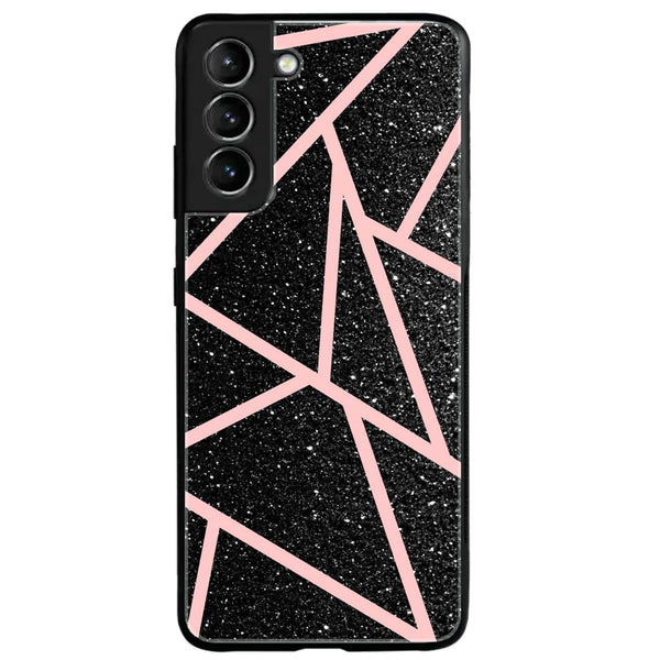 Samsung Galaxy S21 Plus - Black Sparkle Glitter With RoseGold Lines - Premium Printed Glass soft Bumper Shock Proof Case