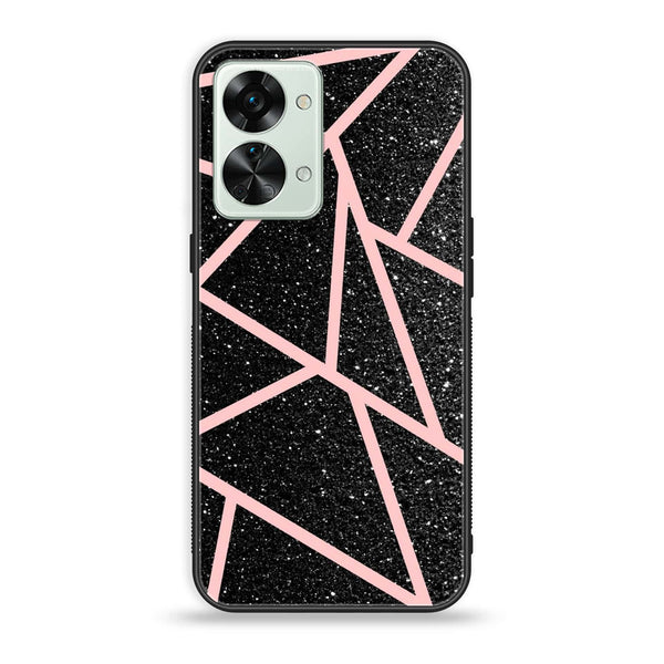OnePlus Nord 2T 5G - Black Sparkle Glitter With RoseGold Lines - Premium Printed Glass soft Bumper Shock Proof Case