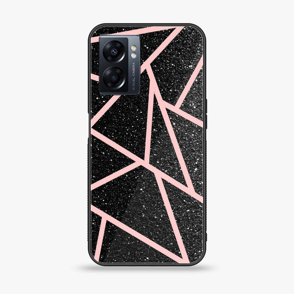 Oppo A57 2022 - Black Sparkle Glitter With RoseGold Lines - Premium Printed Glass soft Bumper Shock Proof Case
