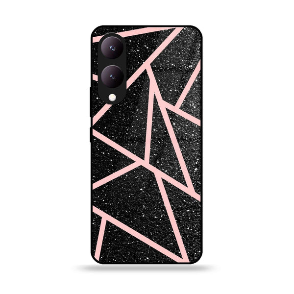 Vivo Y17S - Black Sparkle Glitter With RoseGold Lines - Premium Printed Glass soft Bumper shock Proof Case