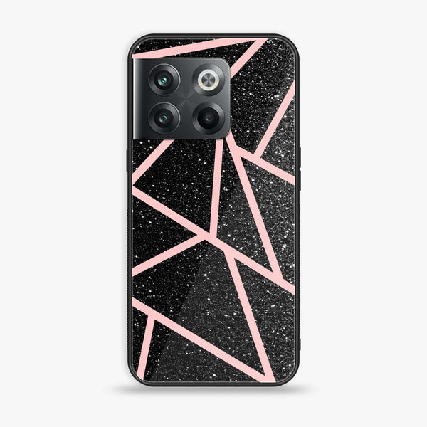Oneplus 10T - Black Sparkle Glitter With RoseGold Lines - Premium Printed Glass soft Bumper Shock Proof Case