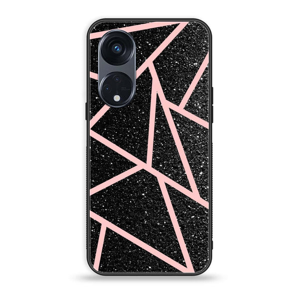 OPPO Reno 8T 5G - Black Sparkle Glitter With RoseGold Lines - Premium Printed Glass soft Bumper Shock Proof Case