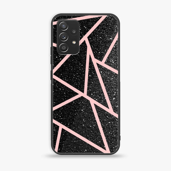 Samsung Galaxy A73 - Black Sparkle Glitter With RoseGold Lines - Premium Printed Glass soft Bumper Shock Proof Case