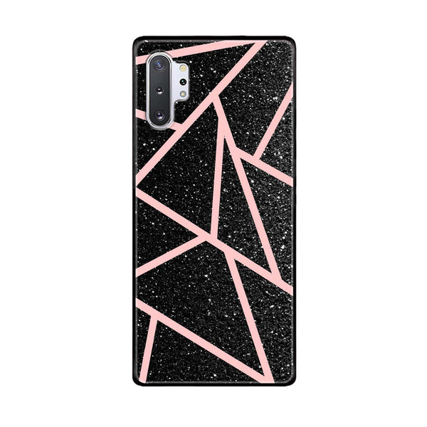 Samsung Galaxy Note 10 Plus - Black Sparkle Glitter With RoseGold Lines - Premium Printed Glass soft Bumper Shock Proof Case