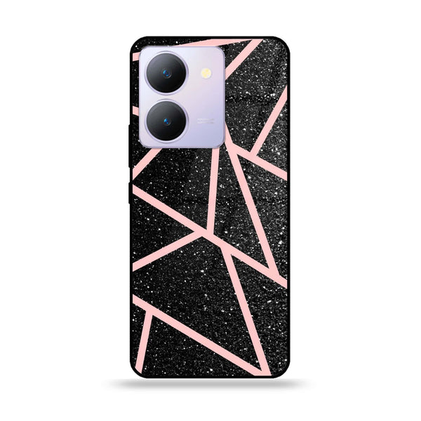 Vivo Y27s - Black Sparkle Glitter With RoseGold Lines - Premium Printed Glass soft Bumper Shock Proof Case