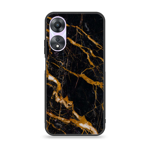 Oppo A58 - Golden Black Marble - Premium Printed Glass soft Bumper Shock Proof Case