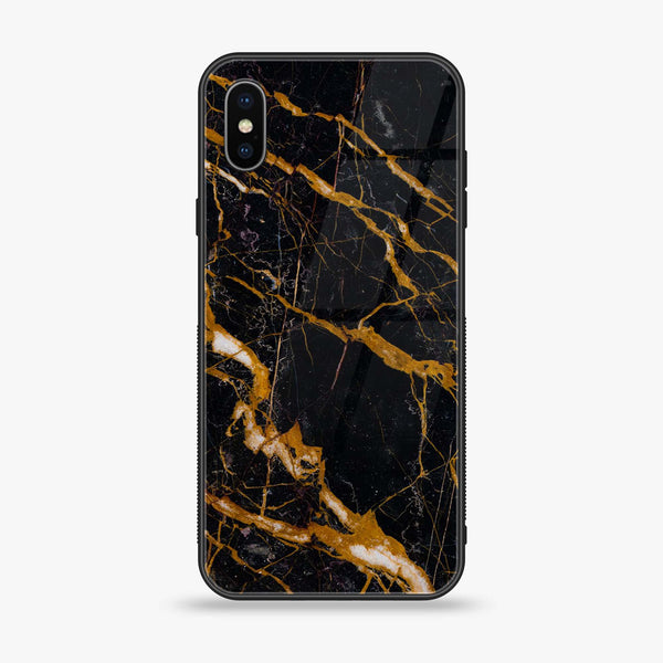 iPhone XS Max - Golden Black Marble - Premium Printed Glass soft Bumper shock Proof Case
