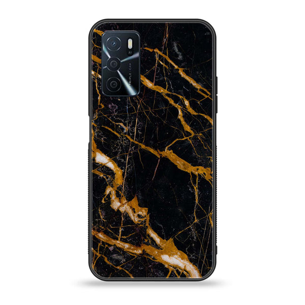 OPPO A16 - Golden Black Marble - Premium Printed Glass soft Bumper Shock Proof Case