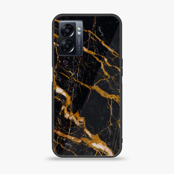 Oppo A57 2022 - Golden Black Marble - Premium Printed Glass soft Bumper Shock Proof Case