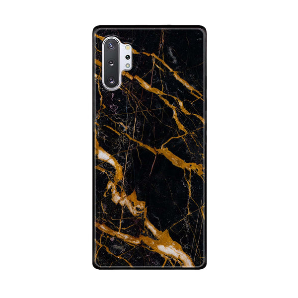 Samsung Galaxy Note 10 Plus - Golden Black Marble - Premium Printed Glass soft Bumper Shock Proof Case