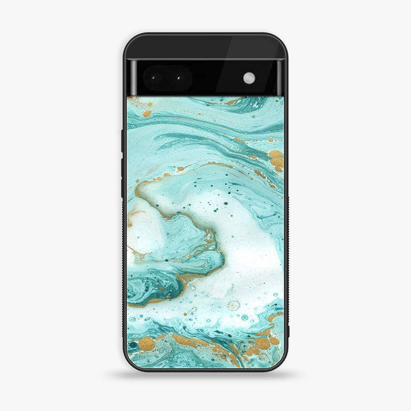 Google Pixel 6A - Aqua Blue Marble Design - Premium Printed Glass soft Bumper shock Proof Case