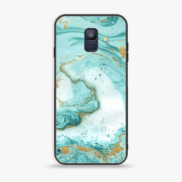 Samsung Galaxy A6 (2018) - Aqua Blue Marble Design - Premium Printed Glass soft Bumper Shock Proof Case