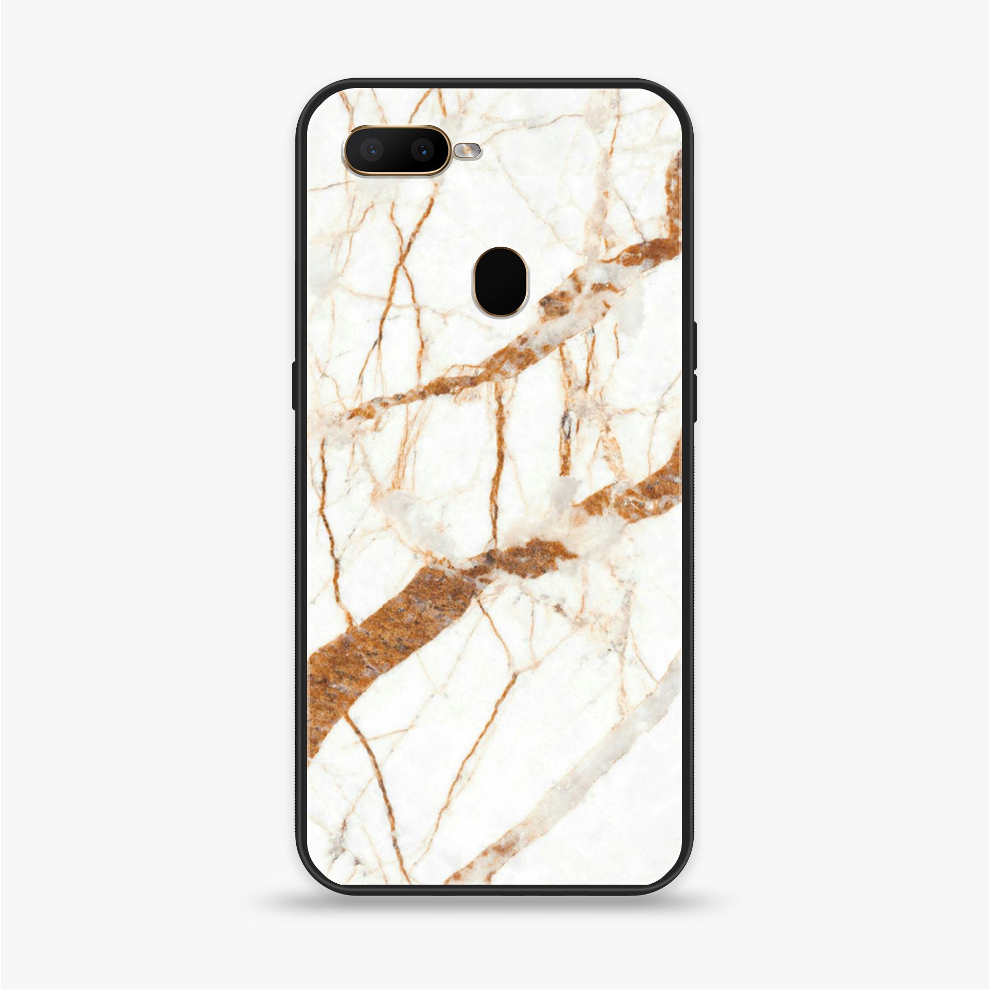 OPPO A5s - White Marble Series - Premium Printed Glass soft Bumper shock Proof Case