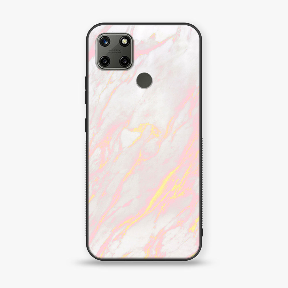 Realme C25Y  Pink Marble Series Premium Printed Glass soft Bumper shock Proof Case