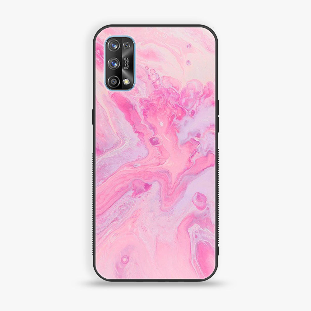Realme 7 Pro - Pink Marble Series - Premium Printed Glass soft Bumper shock Proof Case