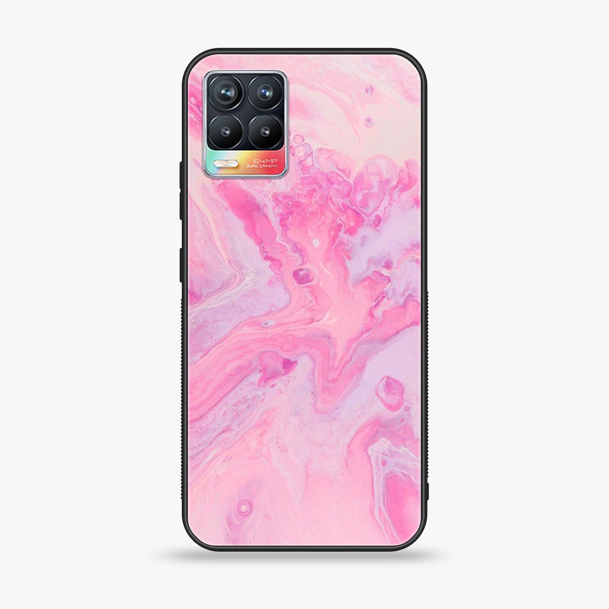 Realme 8  - Pink Marble Series - Premium Printed Glass soft Bumper shock Proof Case