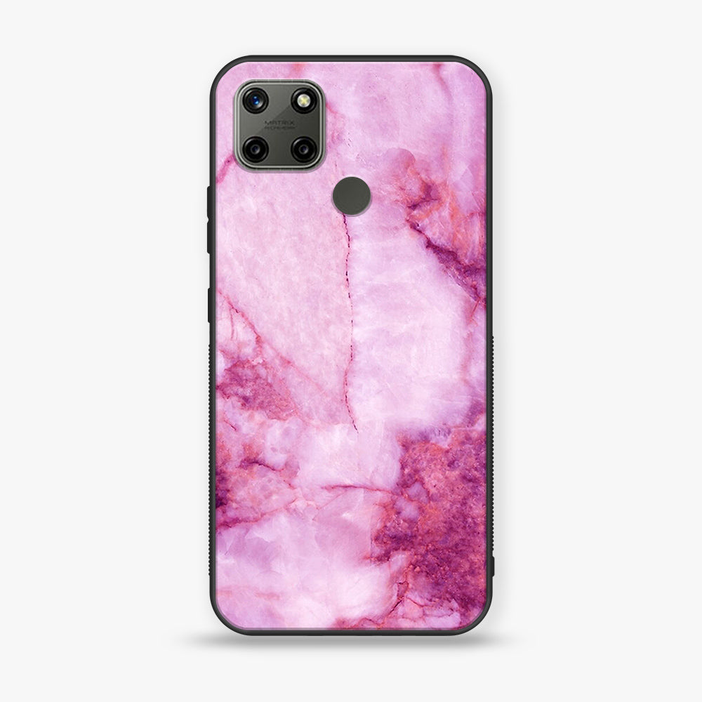 Realme C25Y  Pink Marble Series Premium Printed Glass soft Bumper shock Proof Case