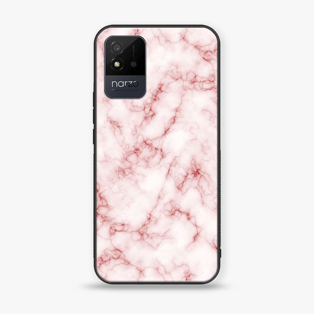 REALME NARZO 50I - Pink Marble Series - Premium Printed Glass soft Bumper shock Proof Case