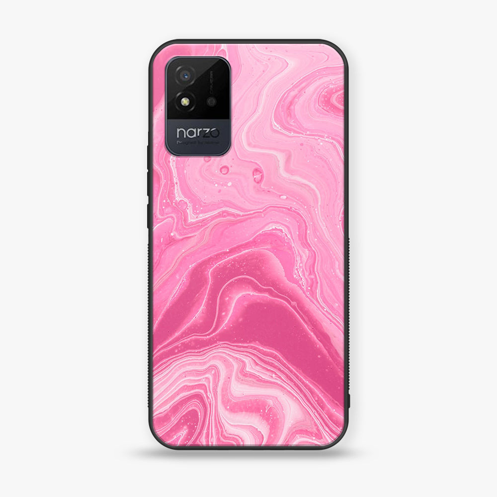 REALME NARZO 50I - Pink Marble Series - Premium Printed Glass soft Bumper shock Proof Case