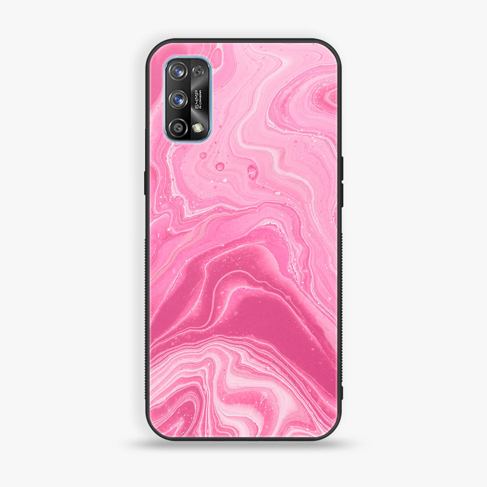 Realme 7 Pro - Pink Marble Series - Premium Printed Glass soft Bumper shock Proof Case