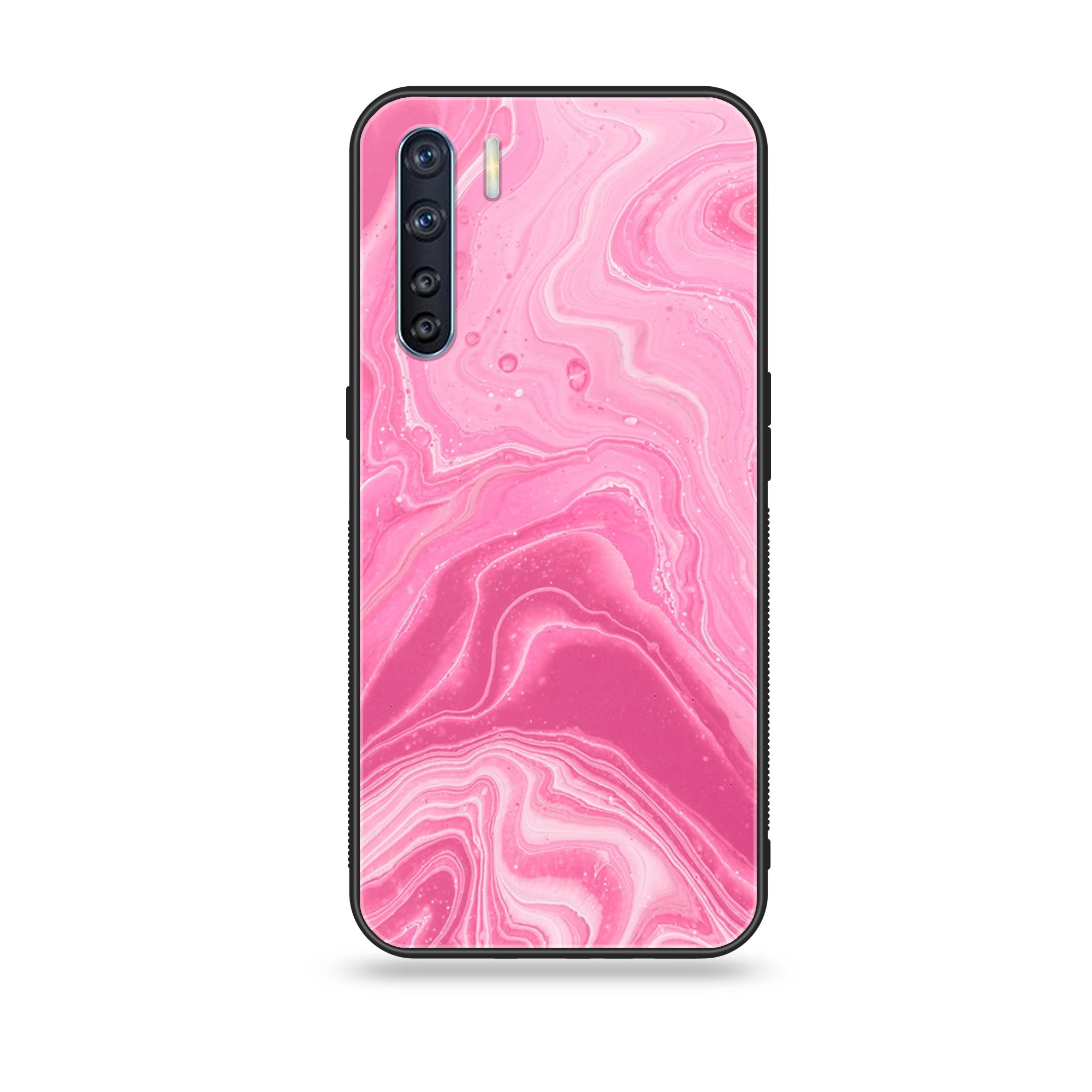 Oppo F15 - Pink Marble Series - Premium Printed Glass soft Bumper shock Proof Case