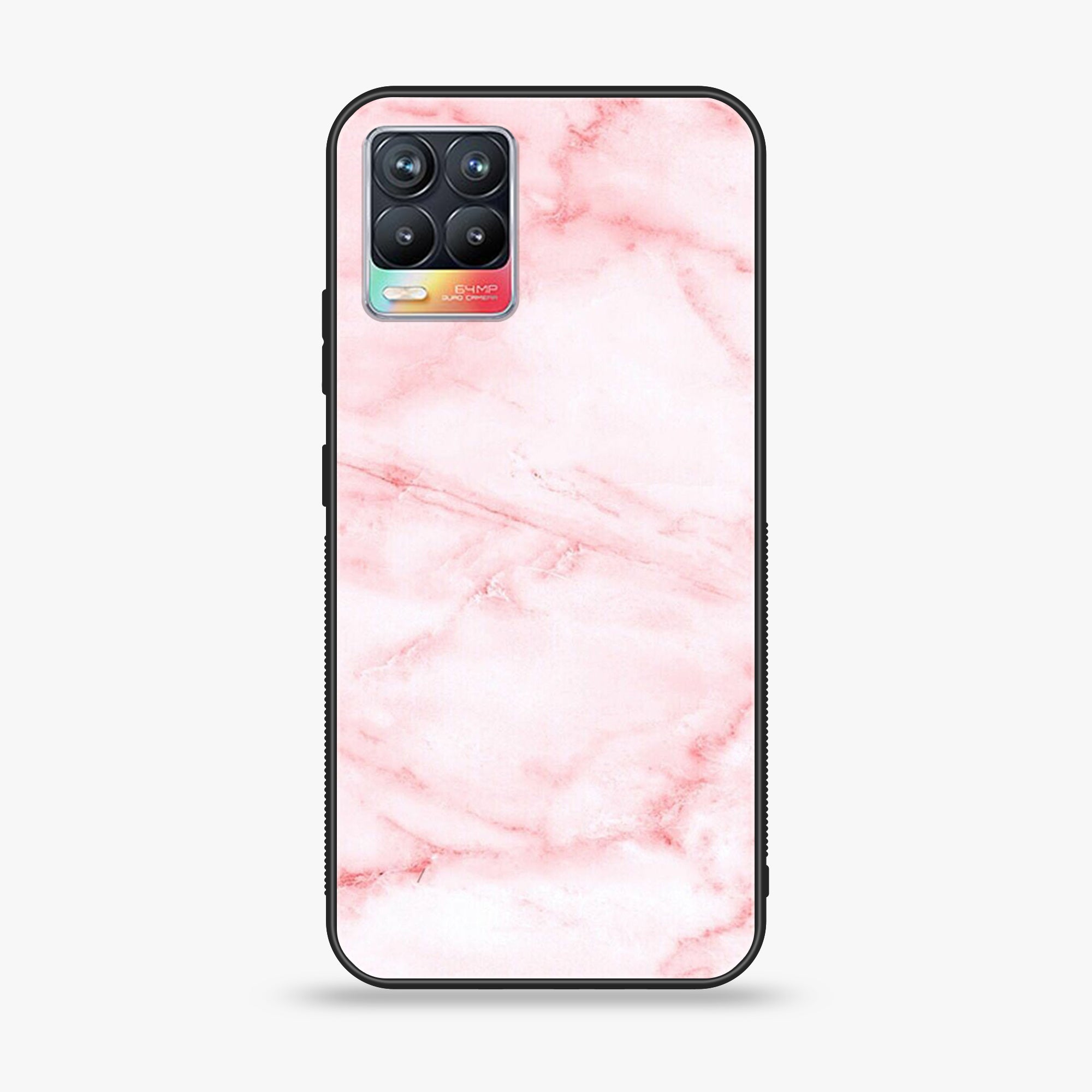 Realme 8  - Pink Marble Series - Premium Printed Glass soft Bumper shock Proof Case