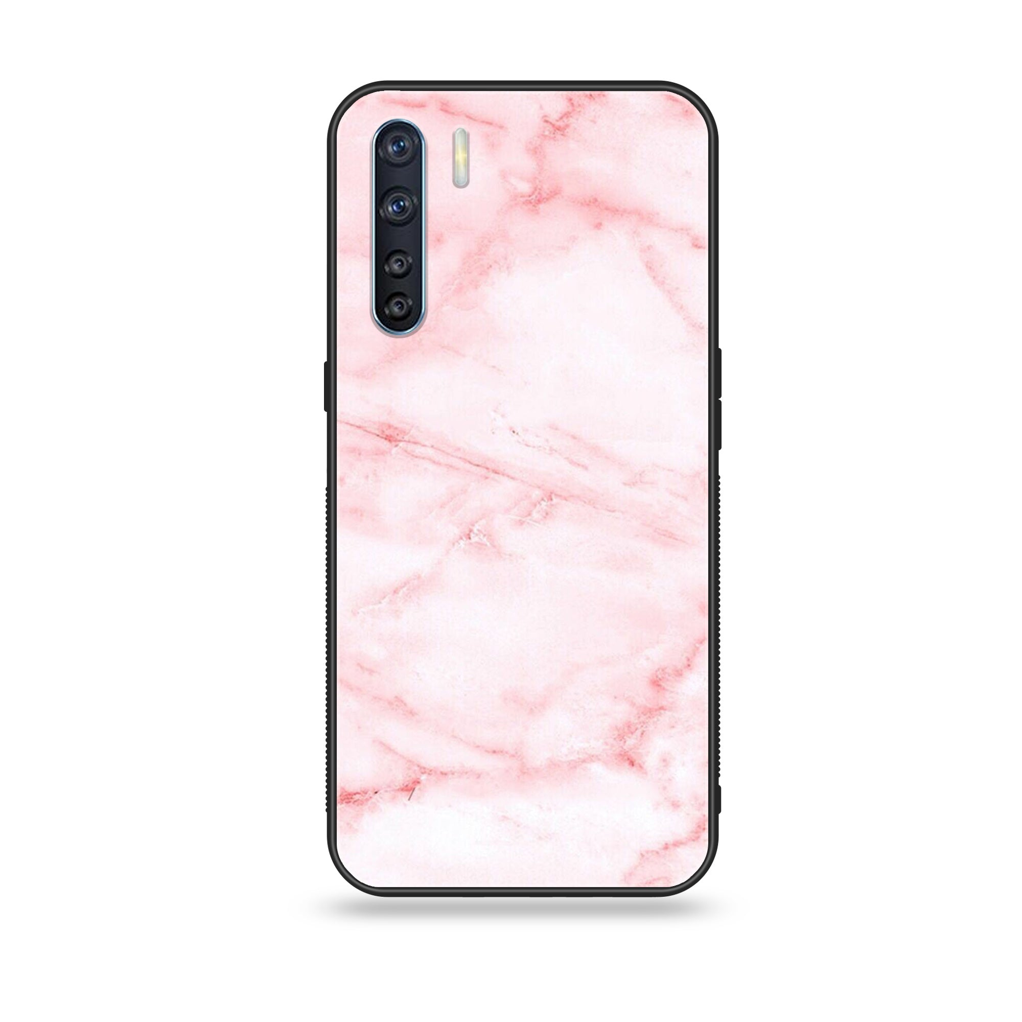 Oppo F15 - Pink Marble Series - Premium Printed Glass soft Bumper shock Proof Case
