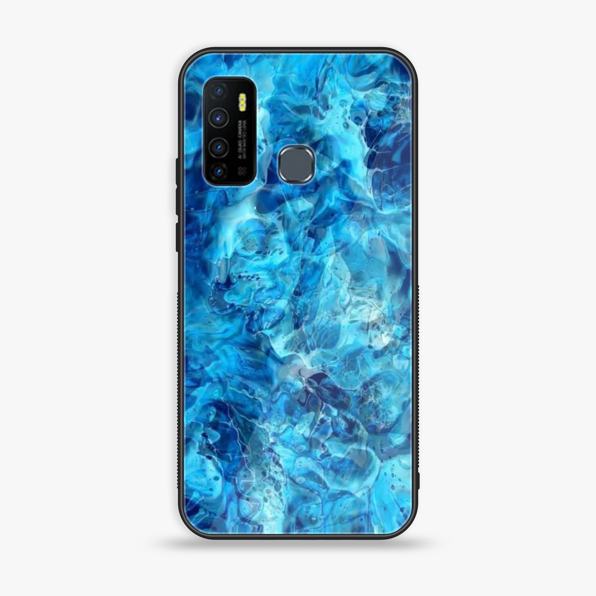 Infinix Hot 9 Play - Blue Marble Series - Premium Printed Glass soft Bumper shock Proof Case