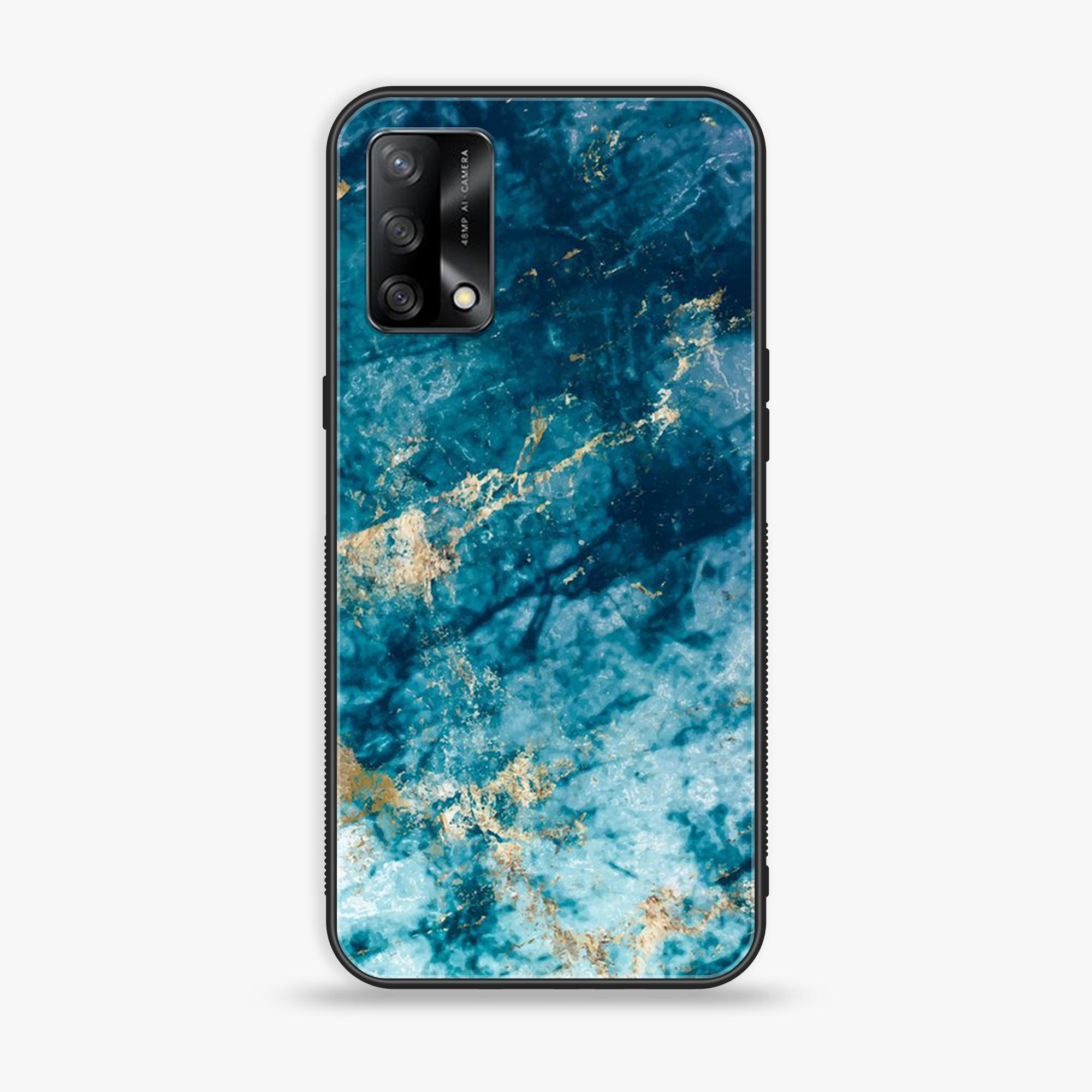 Oppo F19  - Blue Marble Series - Premium Printed Glass soft Bumper shock Proof Case