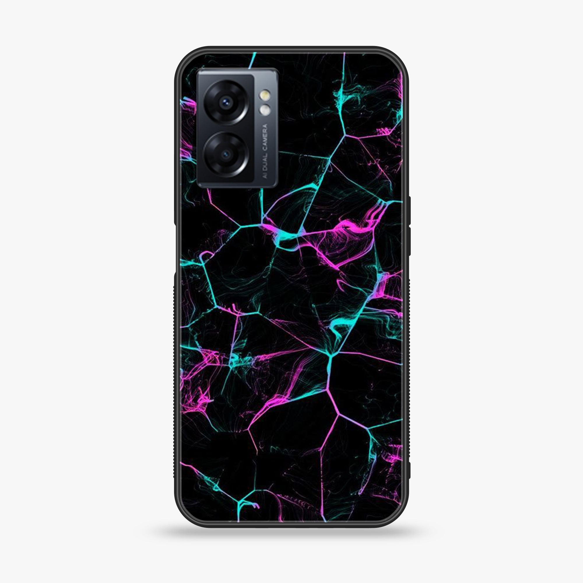 Oppo A57 2022 - Black Marble Series - Premium Printed Glass soft Bumper shock Proof Case
