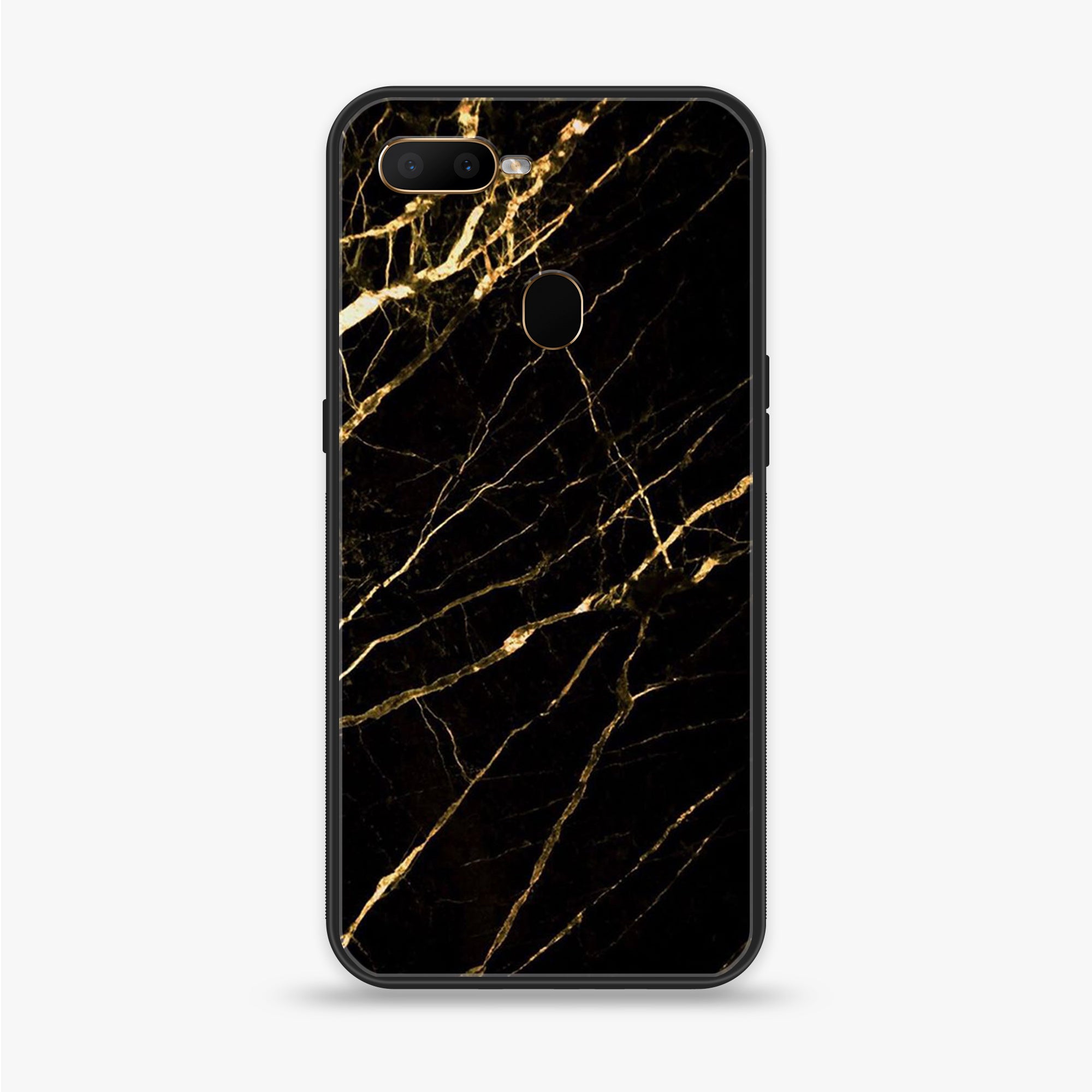 OPPO A5s - Black Marble Series - Premium Printed Glass soft Bumper shock Proof Case
