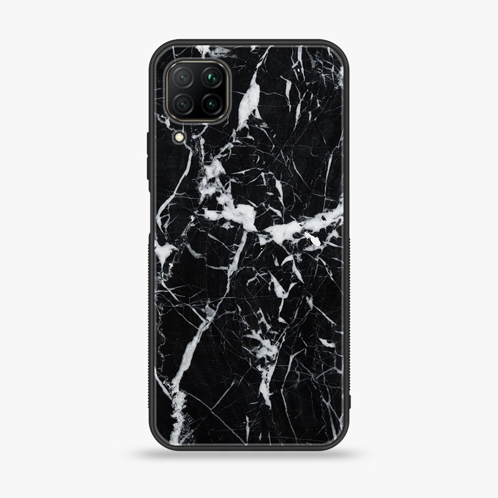 Huawei Nova 7i   Black Marble Series  Premium Printed Glass soft Bumper shock Proof Case