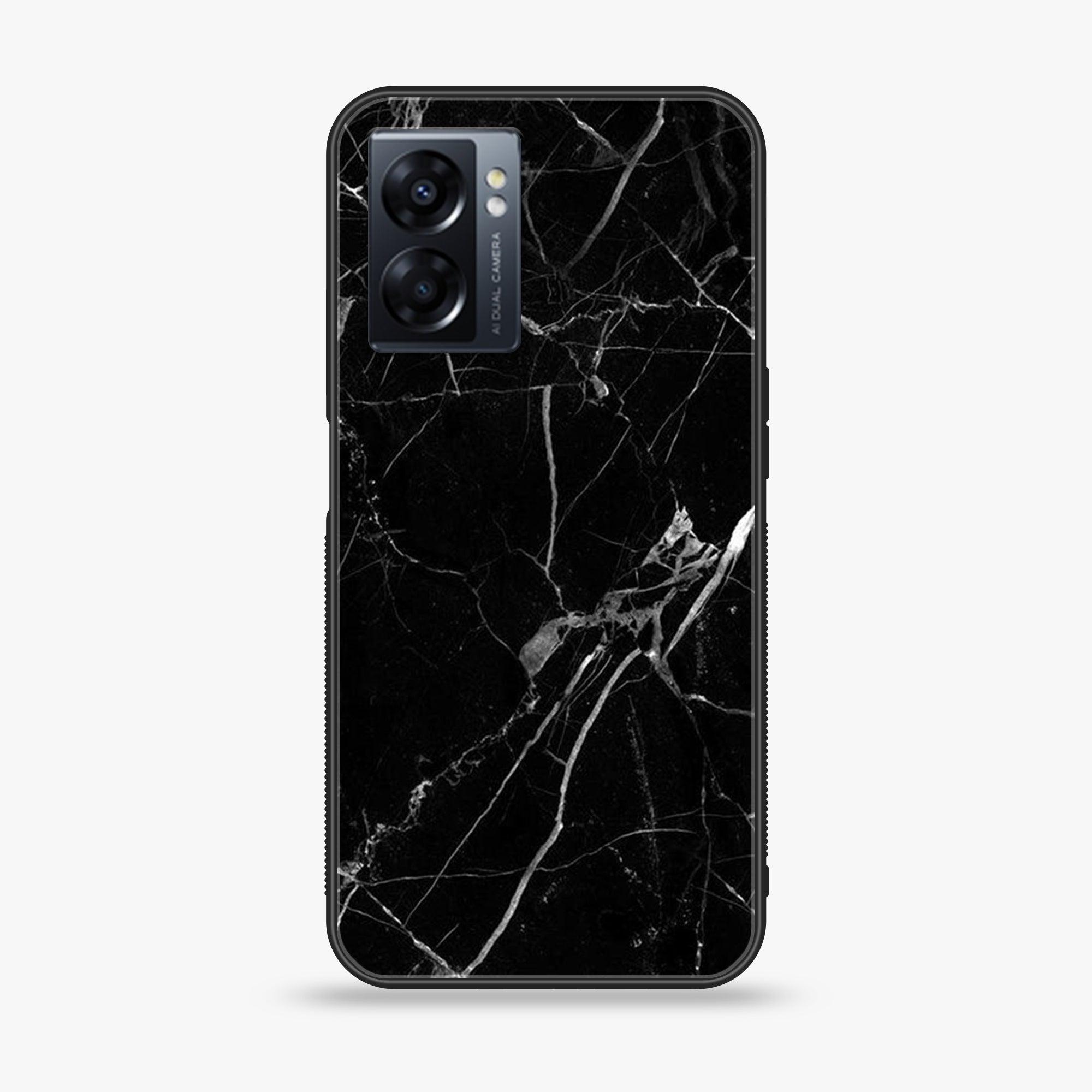 Oppo A57 2022 - Black Marble Series - Premium Printed Glass soft Bumper shock Proof Case