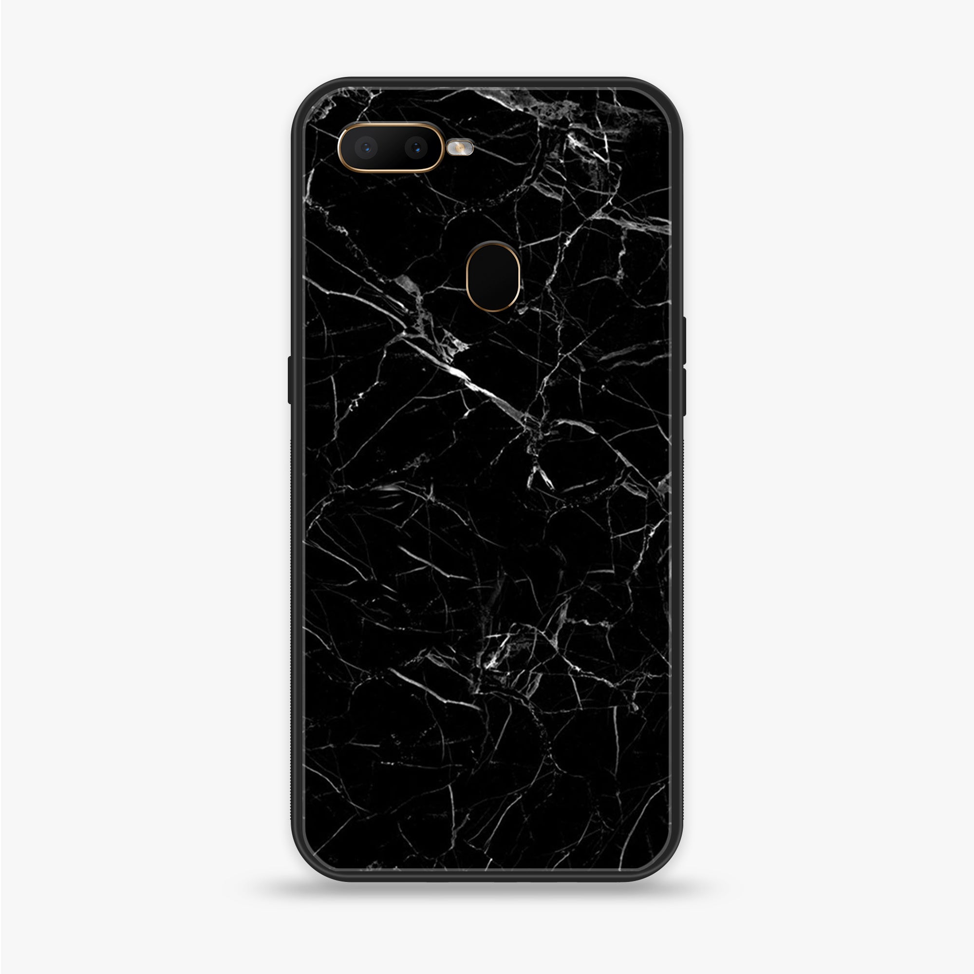 OPPO A5s - Black Marble Series - Premium Printed Glass soft Bumper shock Proof Case