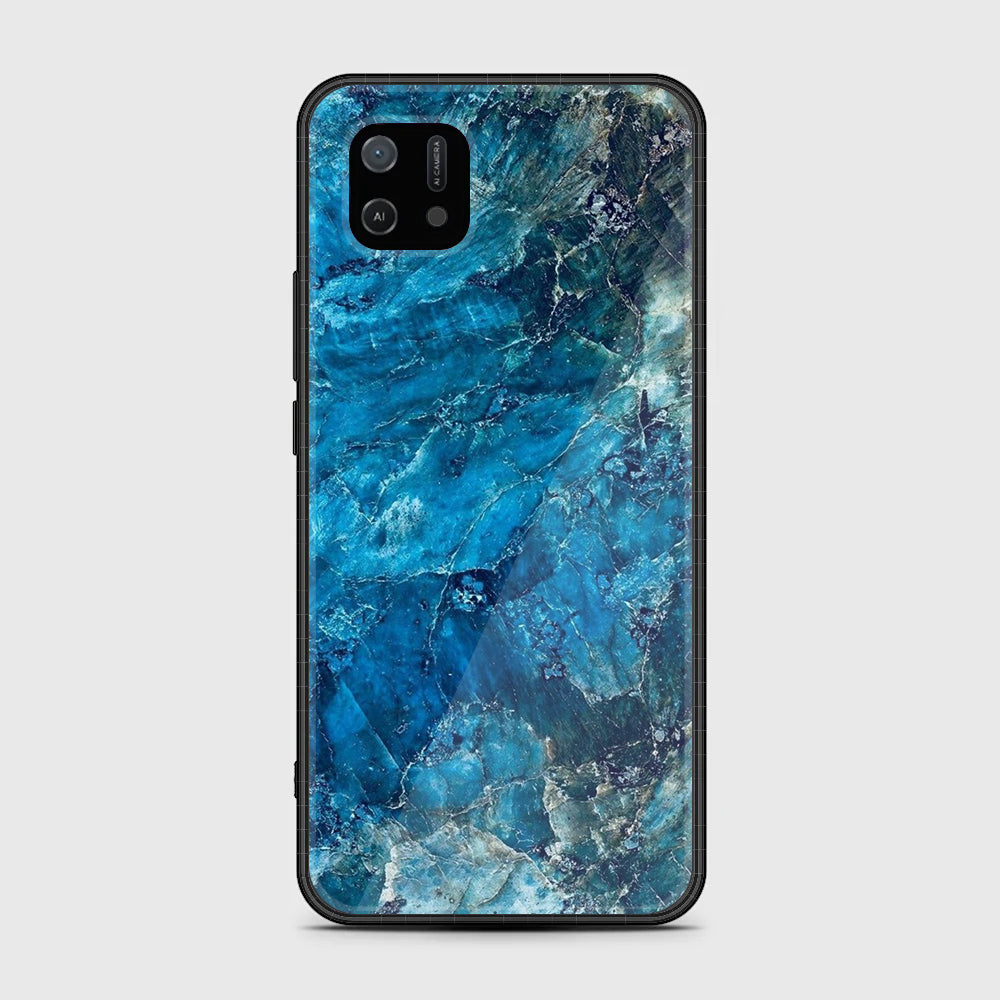 OPPO A16k Blue Marble Series  Premium Printed Glass soft Bumper shock Proof Case