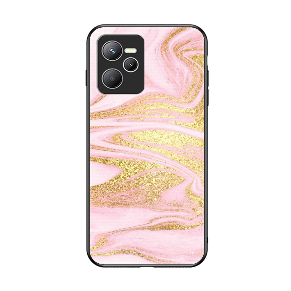 Realme C35 - Pink Marble Series - Premium Printed Glass soft Bumper shock Proof Case