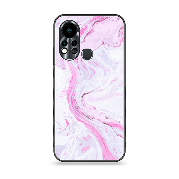 Infinix Hot 11S NFC   Pink Marble Series Premium Printed Glass soft Bumper shock Proof Case