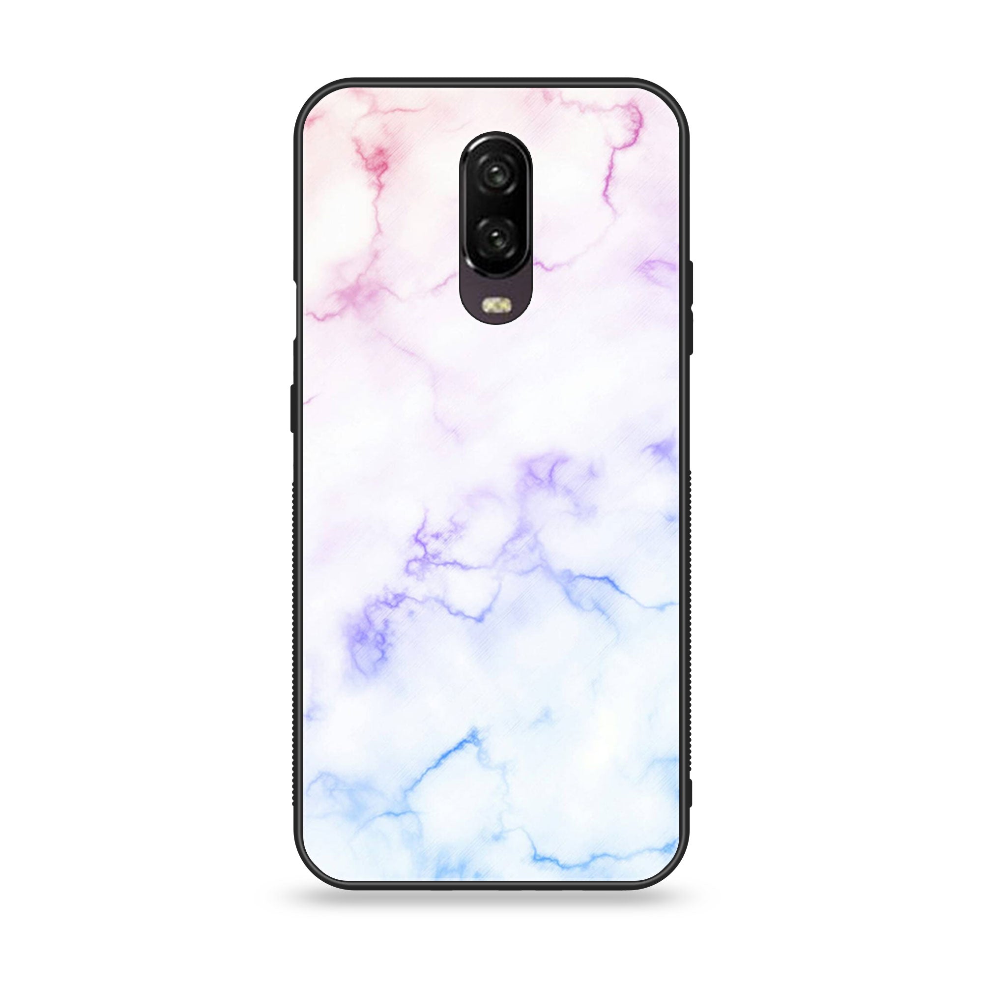 OnePlus 6T - White  Marble Series - Premium Printed Glass soft Bumper shock Proof Case