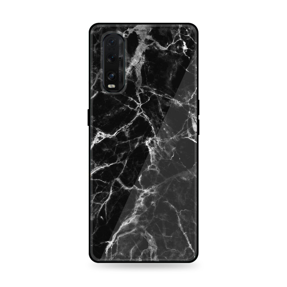 Oppo Find X2 - Black Marble Series - Premium Printed Glass soft Bumper shock Proof Case