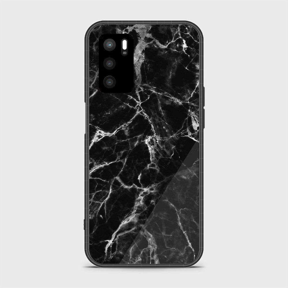 OPPO A16 - Black Marble Series - Premium Printed Glass soft Bumper shock Proof Case