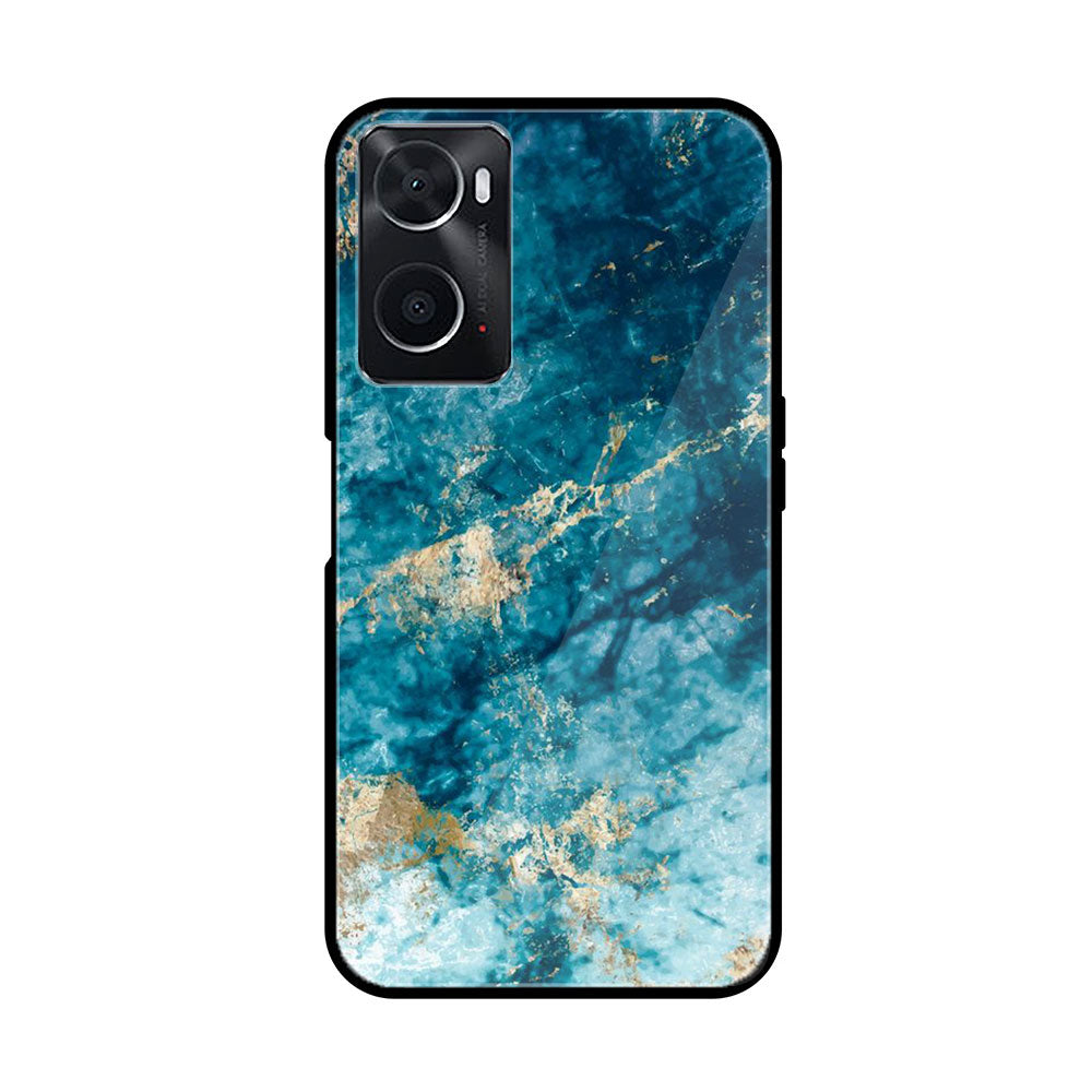 Oppo A76  Blue Marble Series  Premium Printed Glass soft Bumper shock Proof Case