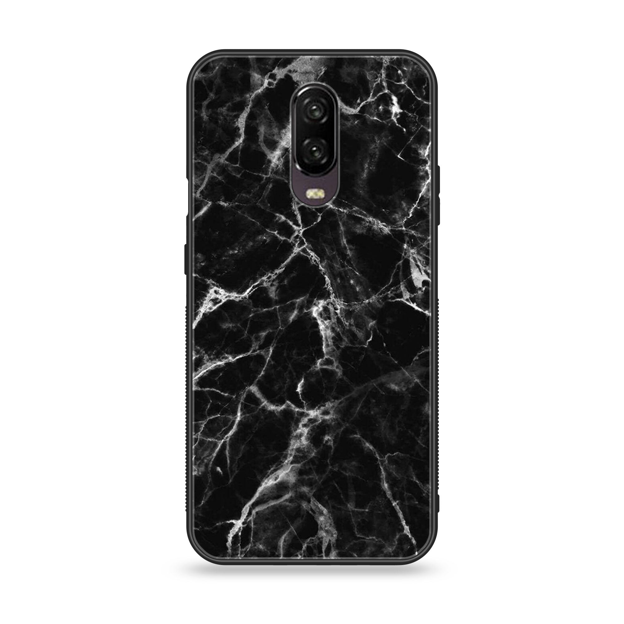 OnePlus 6T - Black Marble Series - Premium Printed Glass soft Bumper shock Proof Case
