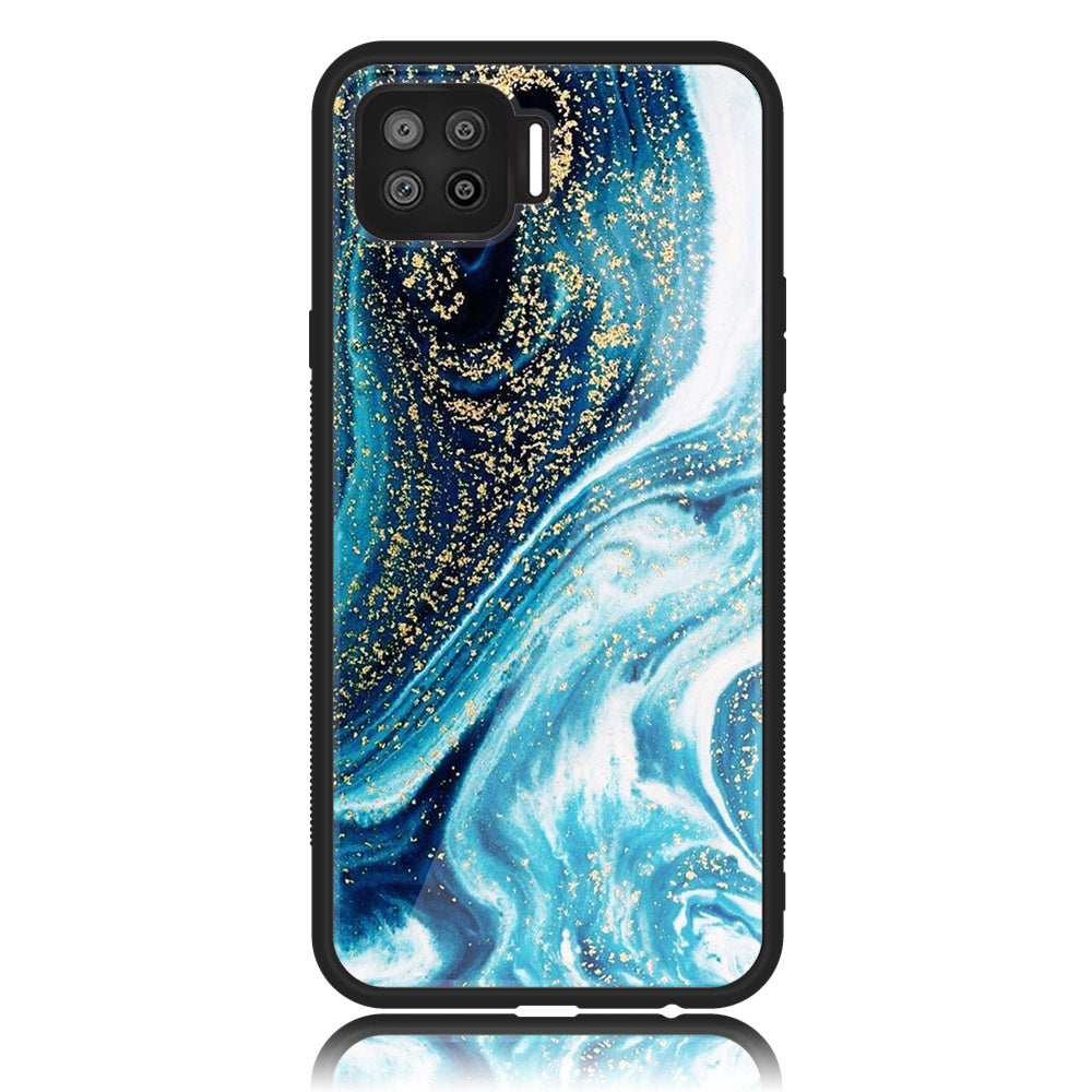 Oppo F17 Pro - Blue Marble Series - Premium Printed Glass soft Bumper shock Proof Case