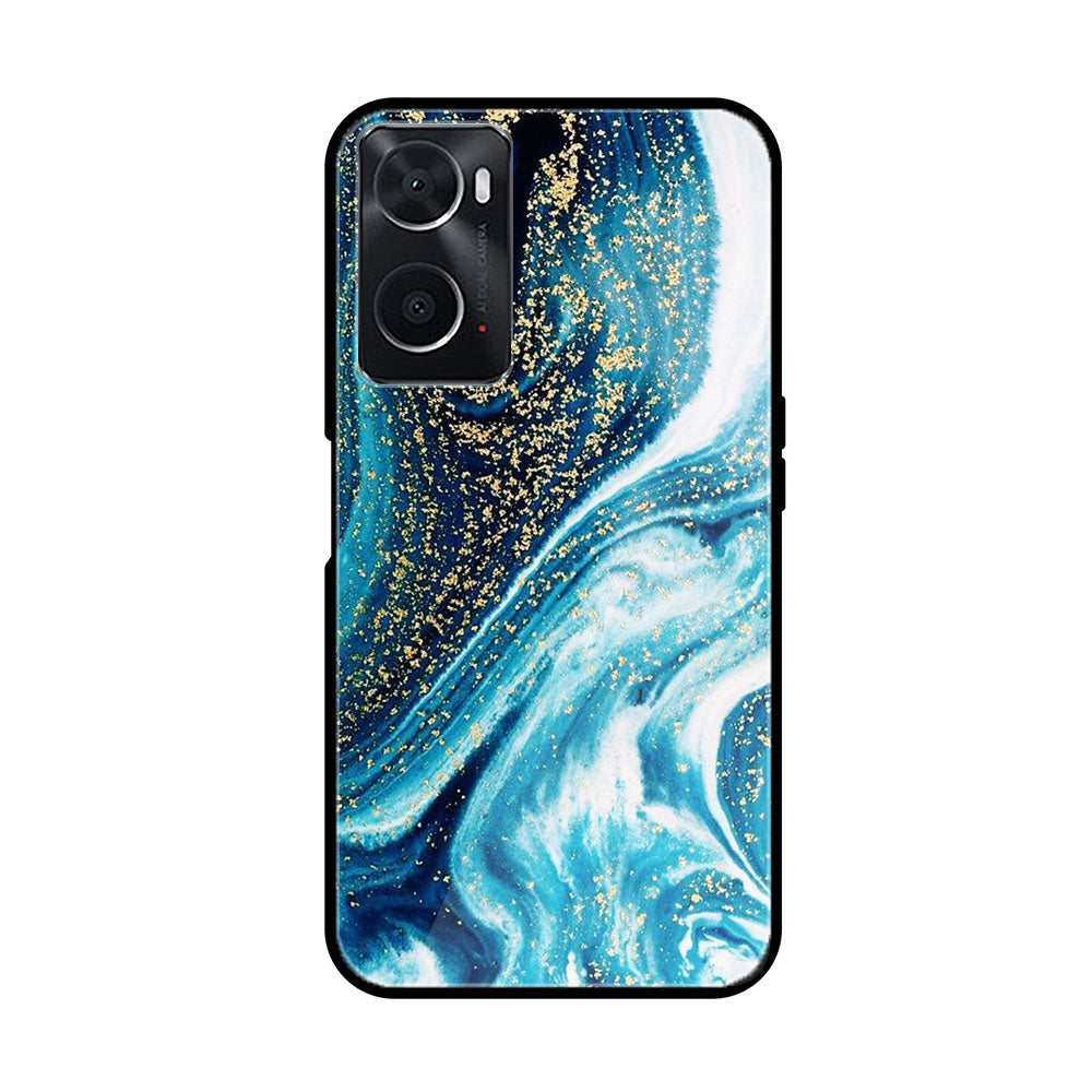 Oppo A76  Blue Marble Series  Premium Printed Glass soft Bumper shock Proof Case