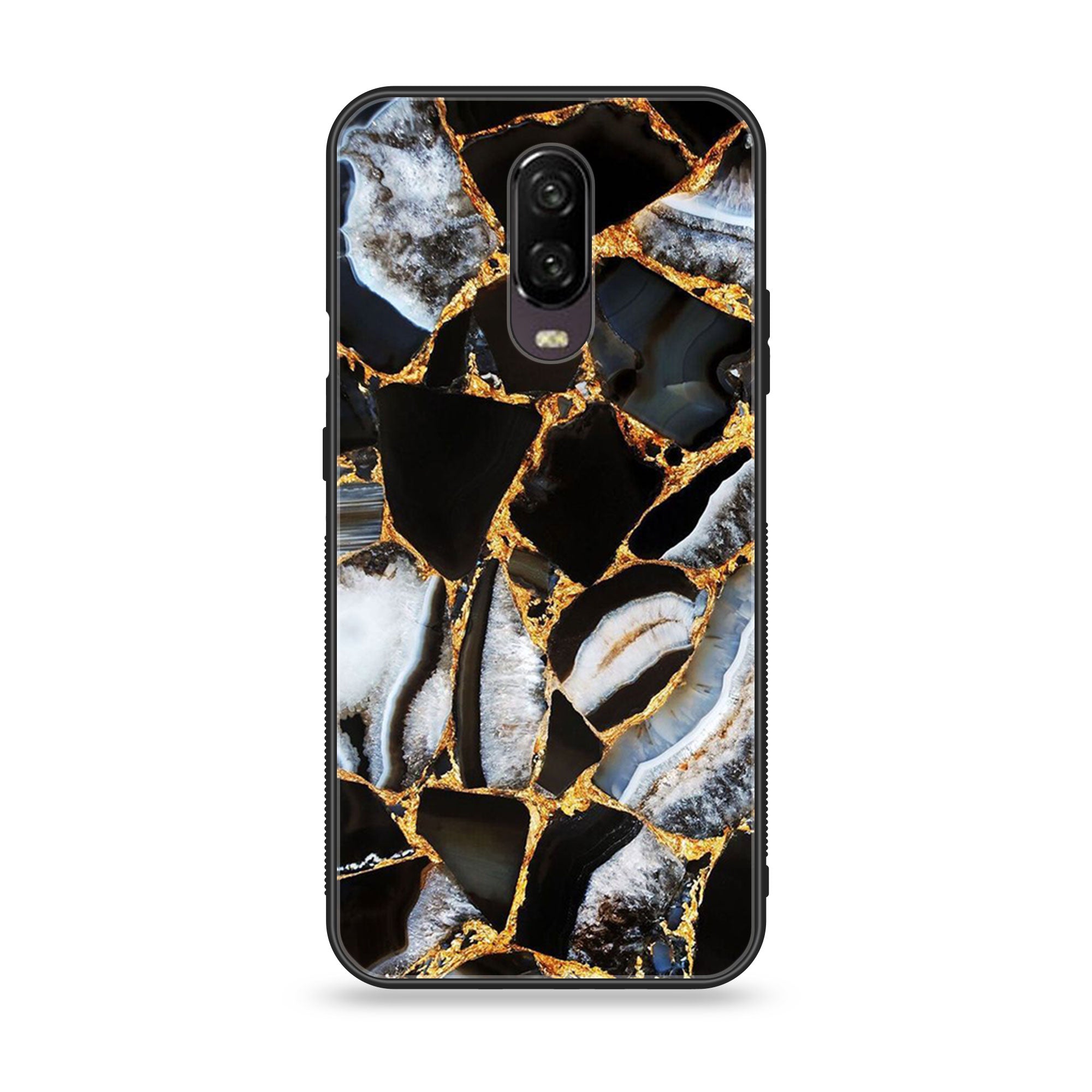 OnePlus 6T - Black Marble Series - Premium Printed Glass soft Bumper shock Proof Case