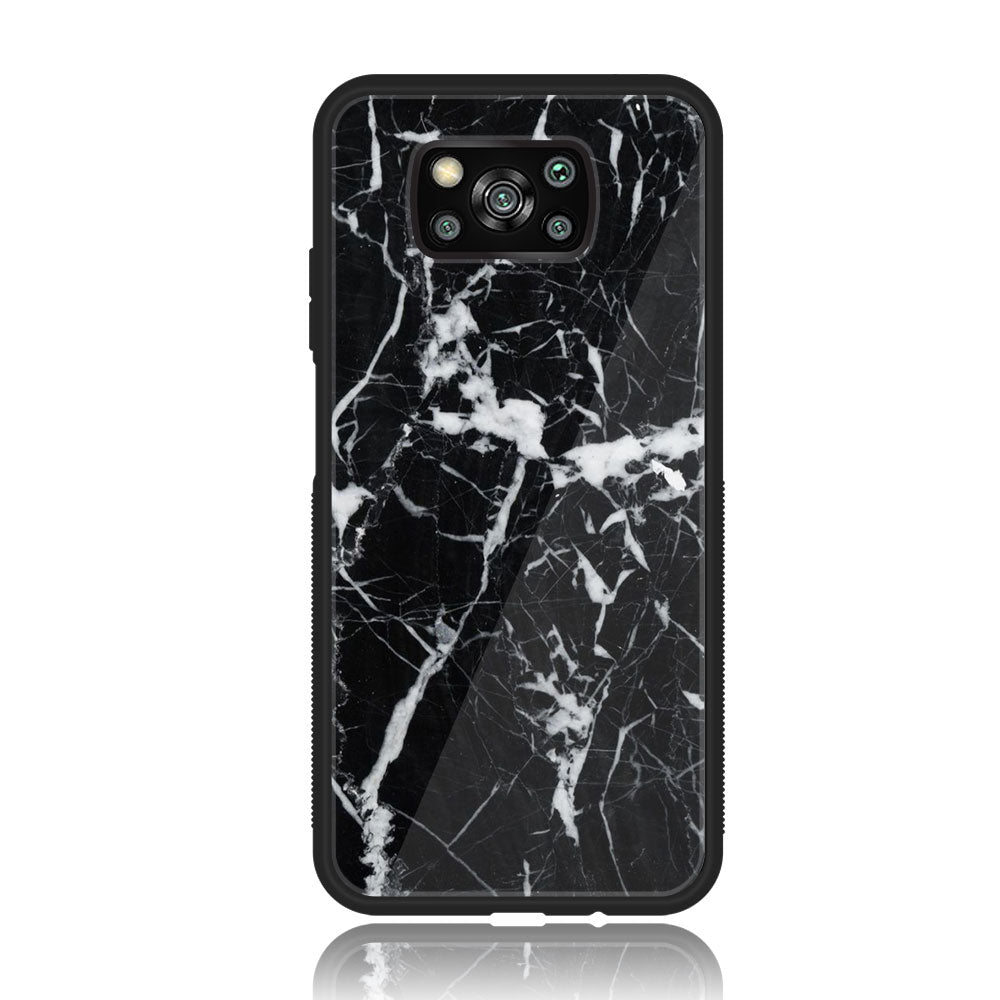 Xiaomi Poco X3 - Black Marble Series - Premium Printed Glass soft Bumper shock Proof Case