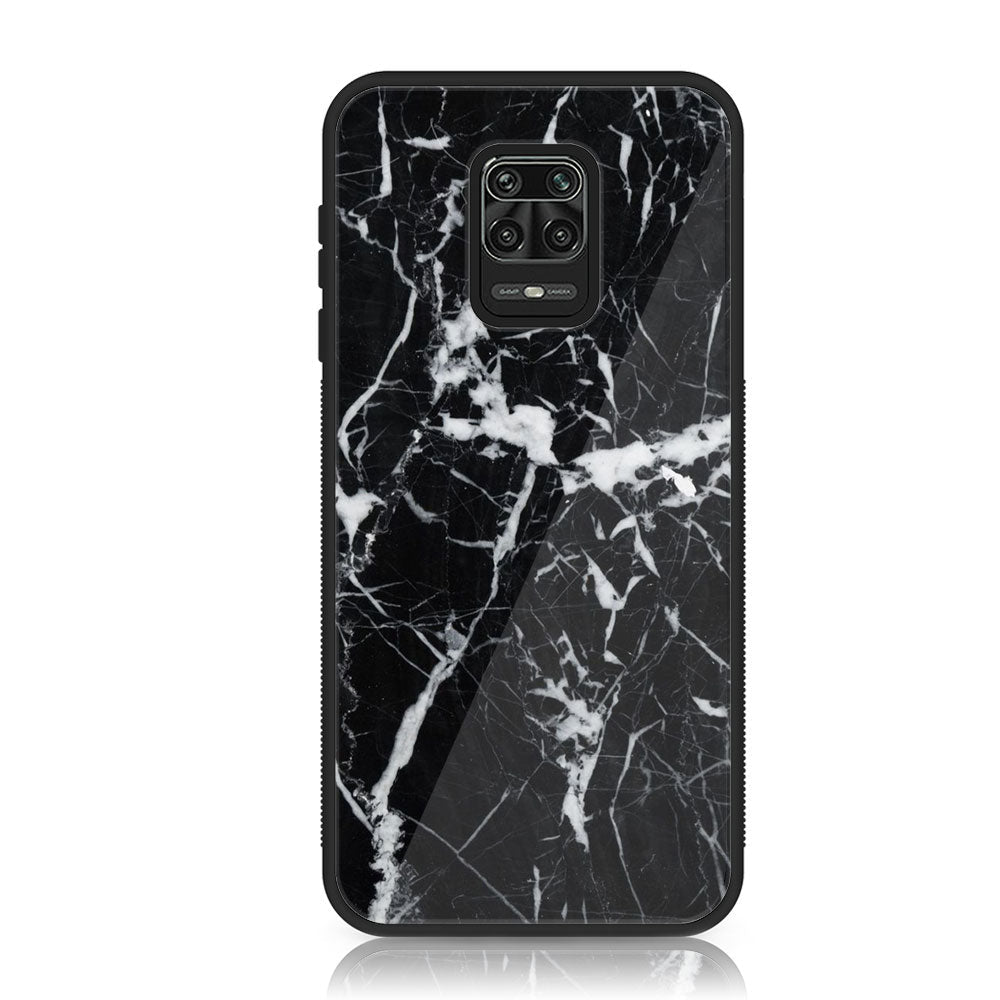 Xiaomi Redmi Note 9S - Black Marble Series - Premium Printed Glass soft Bumper shock Proof Case