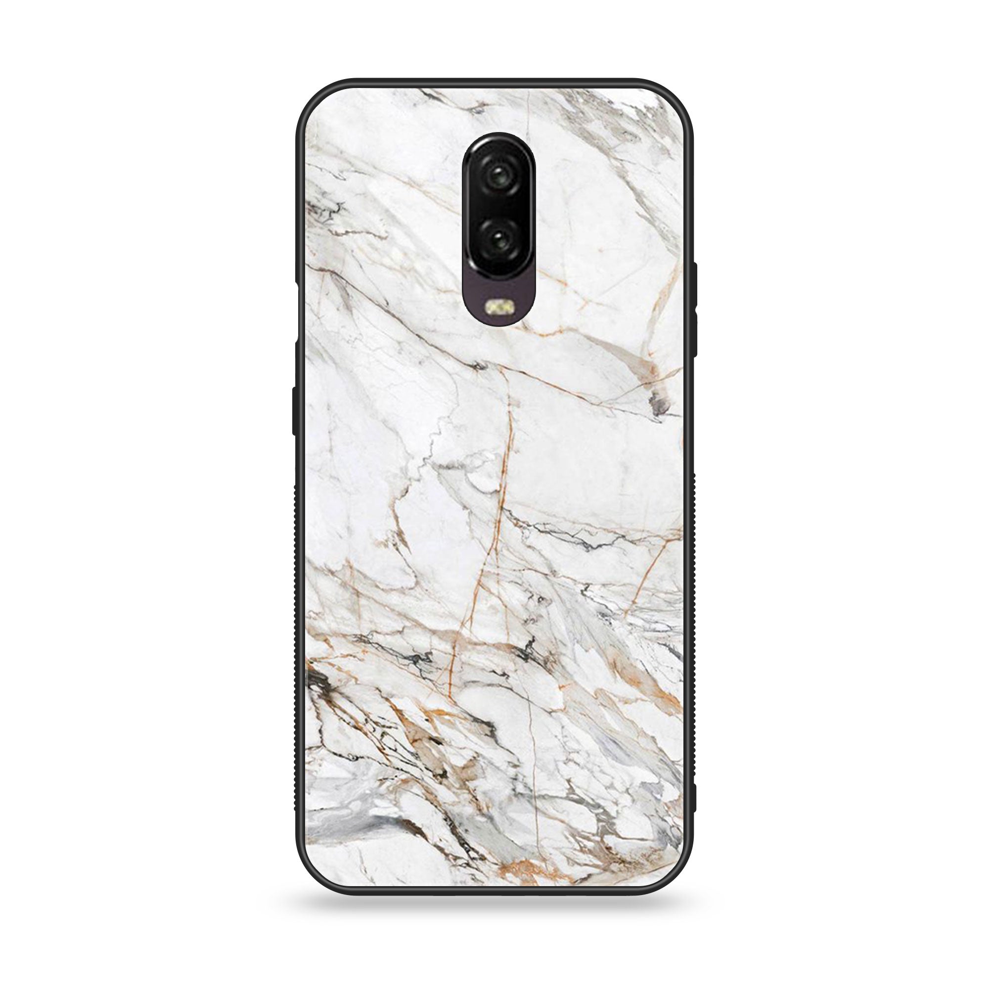 OnePlus 6T - White  Marble Series - Premium Printed Glass soft Bumper shock Proof Case